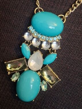 Goldtone Turquoise Cabochon Statement Pendant Necklace